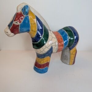 Raku Pottery Sgraffito Colored Glaze Horse Figurine South Africa tribal decor